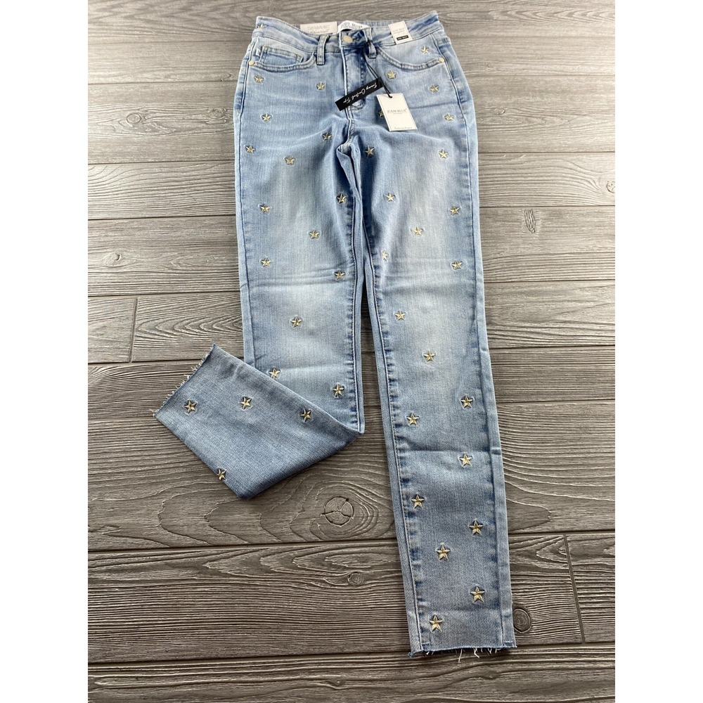 Judy Blue Starlite Skinny Jeans Womens 1/25 Star Embroidered Ankle Fray NWT